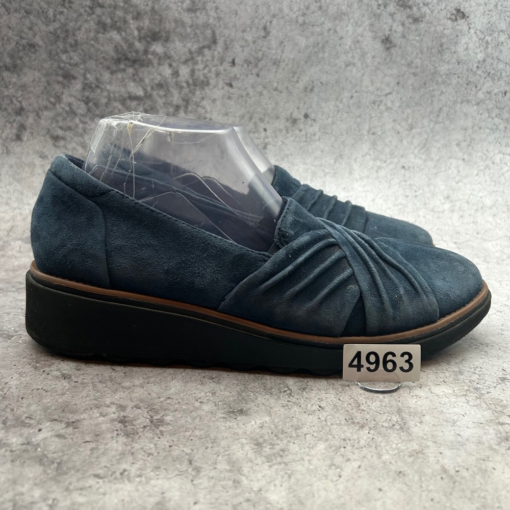 Clarks Sharon Dolly Loafers Womens 10 Blue Suede Wedge Slip On Comfort Shoes